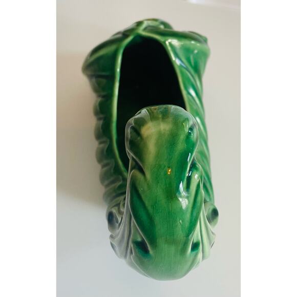 Vintage Green Horn of Plenty Cornucopia Planter 1960s 1970s Pottery Flower Pot - Picture 4 of 5